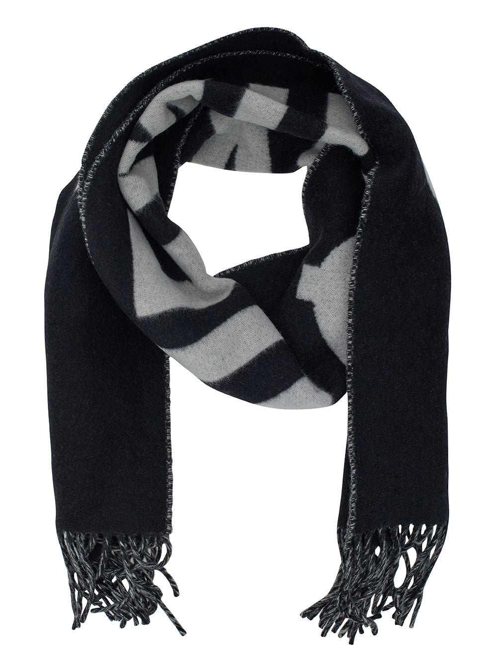 Jacquemus Men Scarf 'L'echarpe Jacquemus' With Maxi Logo Lettering And Fringed Edge In Black Wool Men