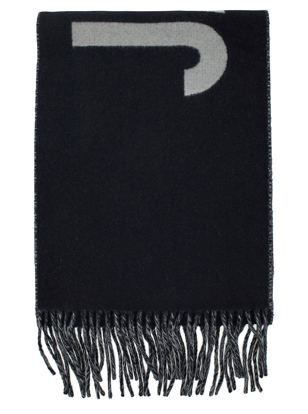 Jacquemus Men Scarf 'L'echarpe Jacquemus' With Maxi Logo Lettering And Fringed Edge In Black Wool Men