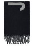 Jacquemus Men Scarf 'L'echarpe Jacquemus' With Maxi Logo Lettering And Fringed Edge In Black Wool Men