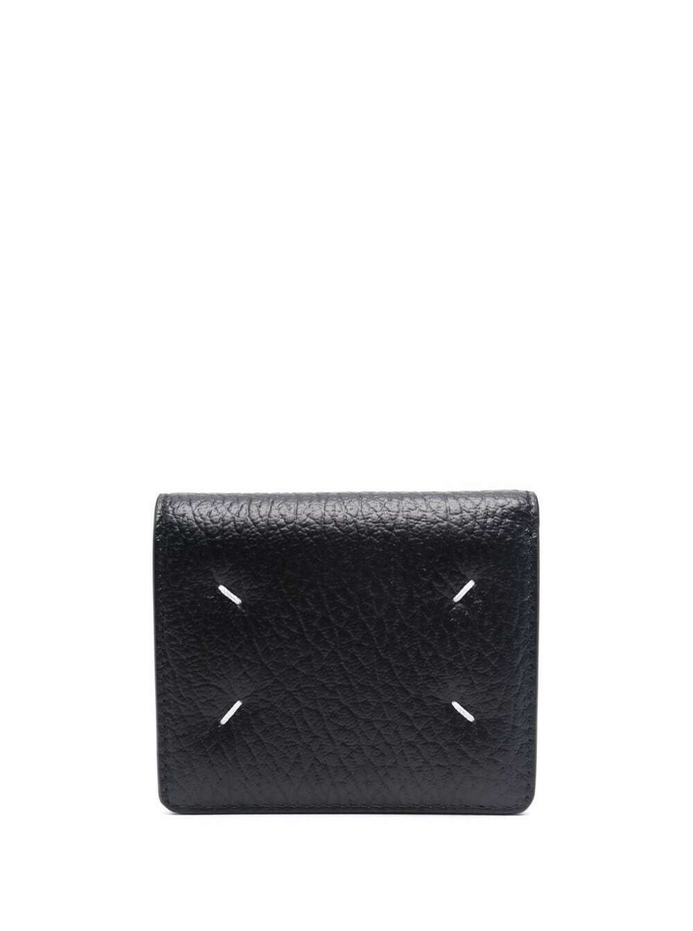 Maison Margiela Women Bi-Fold Wallet With Four Stitching Points And Logo Lettering Embossed Inside In Grained Black Leather Woman Woman