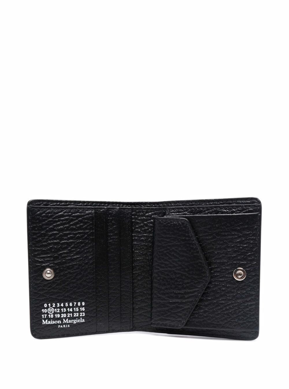 Maison Margiela Women Bi-Fold Wallet With Four Stitching Points And Logo Lettering Embossed Inside In Grained Black Leather Woman Woman