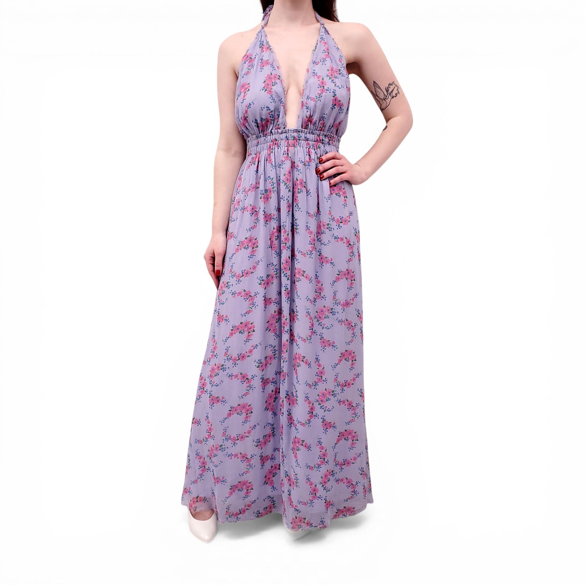 LOVESHACKFANCY PURPLE FLORAL MAXI DRESS - SIZE XS/S