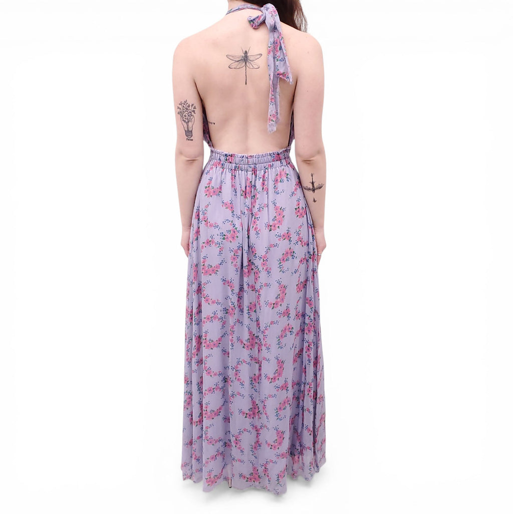 LOVESHACKFANCY PURPLE FLORAL MAXI DRESS - SIZE XS/S