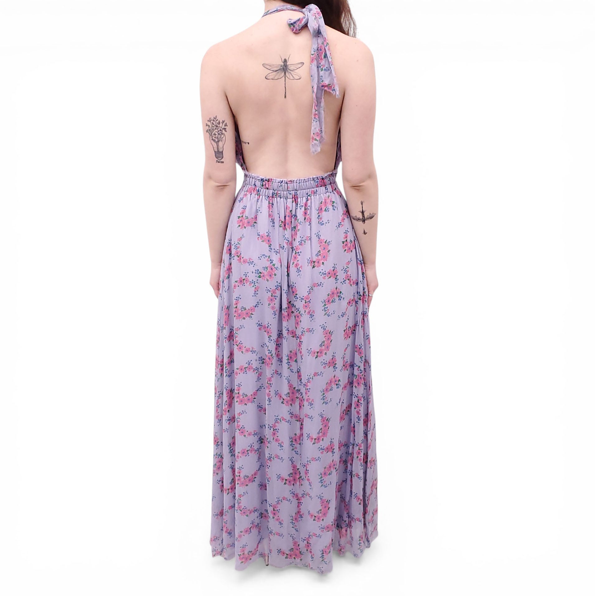 LOVESHACKFANCY PURPLE FLORAL MAXI DRESS - SIZE XS/S