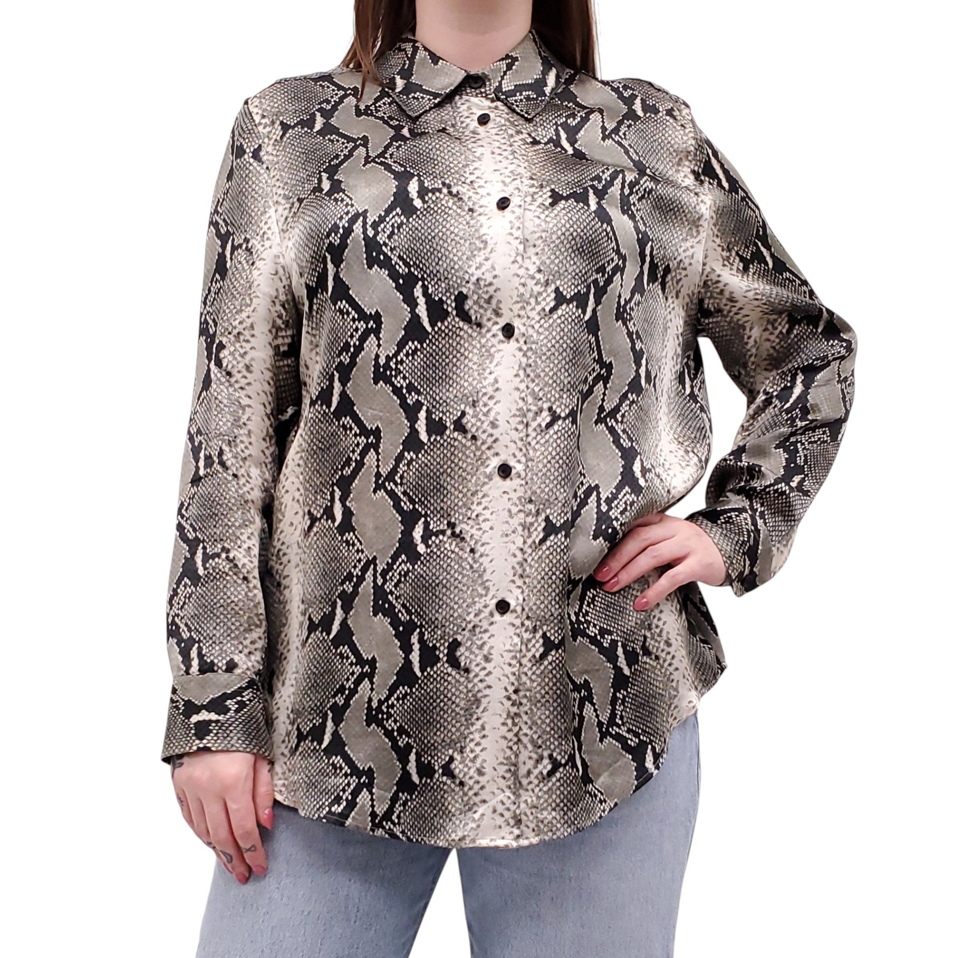KHAITE SNAKESKIN PATTERNED BLOUSE - SIZE M