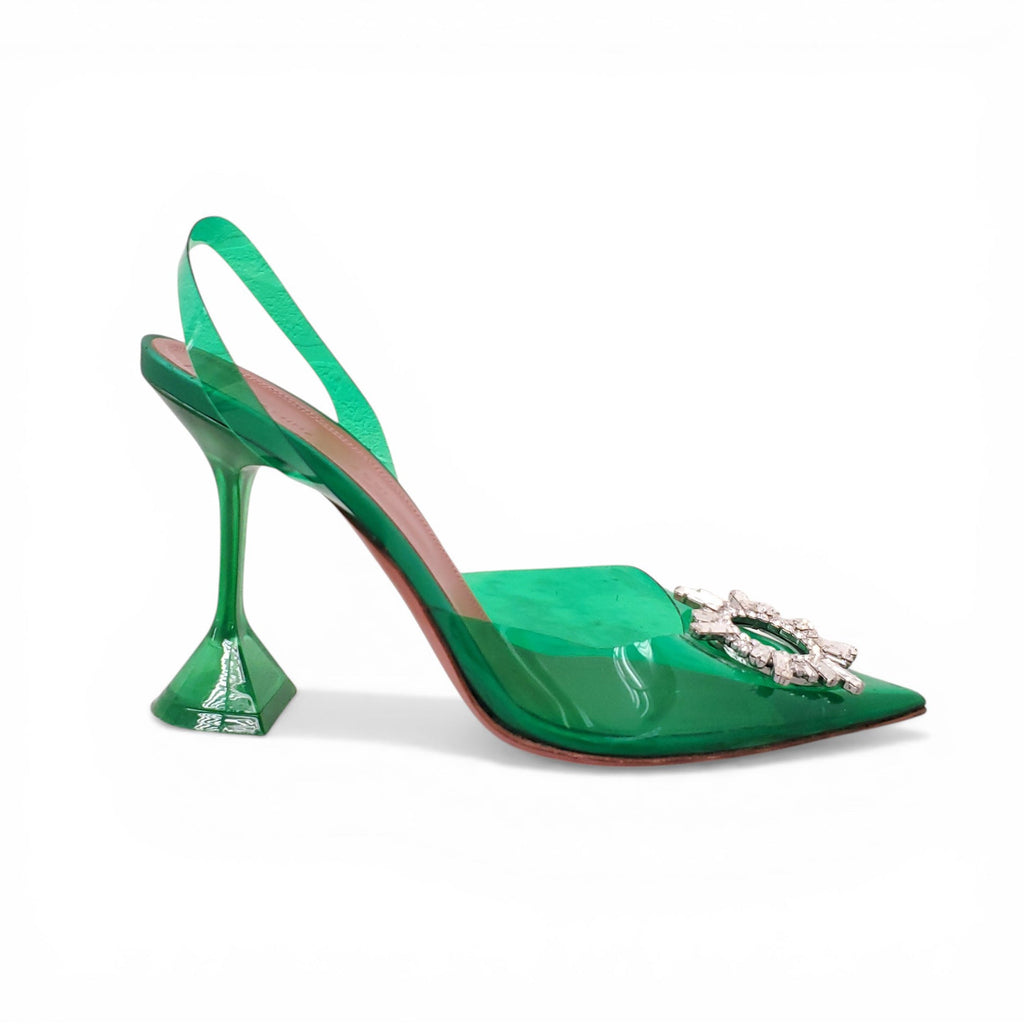 AMINA MUADDI GREEN PVC HEELS WITH CRYSTAL DETAILS - SIZE 40