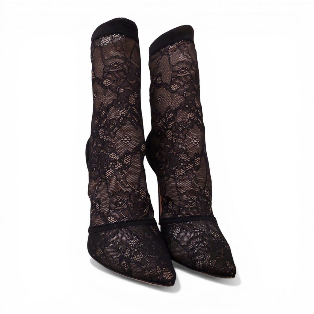 GIANVITO ROSSI BLACK LACE BOOTIES - SIZE 40