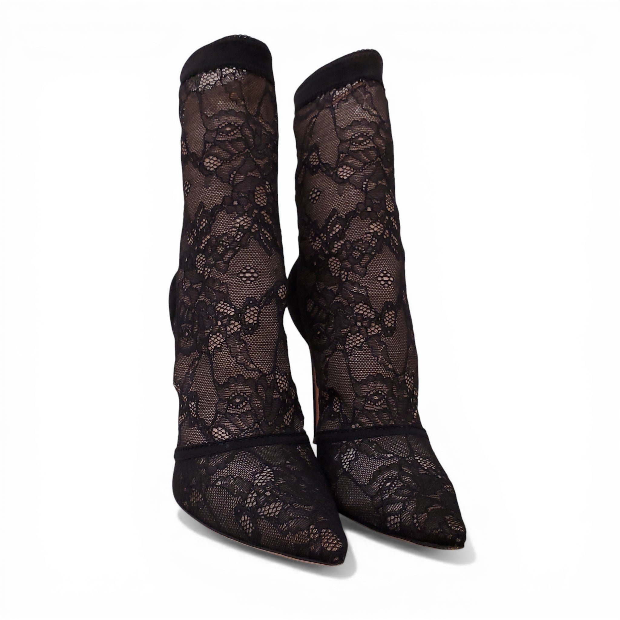 GIANVITO ROSSI BLACK LACE BOOTIES - SIZE 40