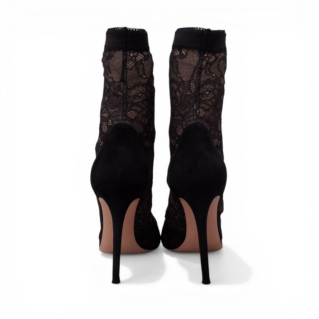 GIANVITO ROSSI BLACK LACE BOOTIES - SIZE 40