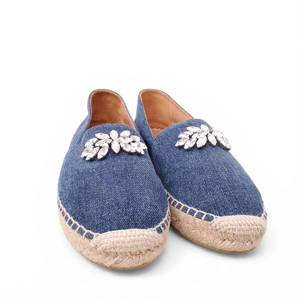 MIU MIU DENIM ESPADRILLES WITH CRYSTAL DETAILS - SIZE 39