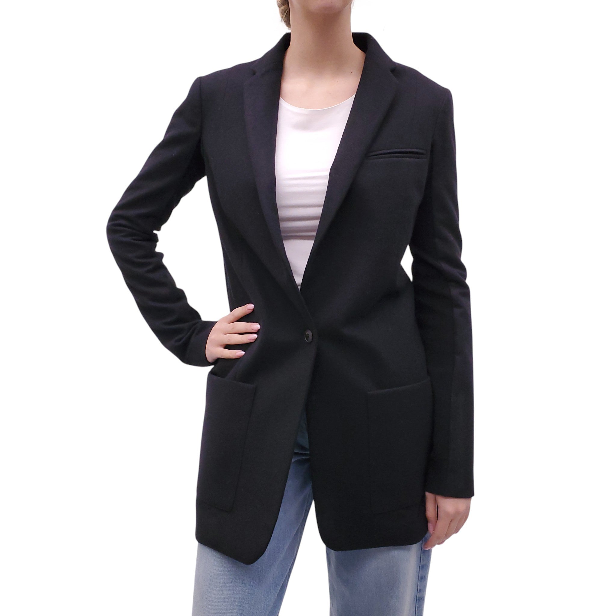 NELLS NELSON BLACK WOOL BLAZER JACKET - SIZE 40