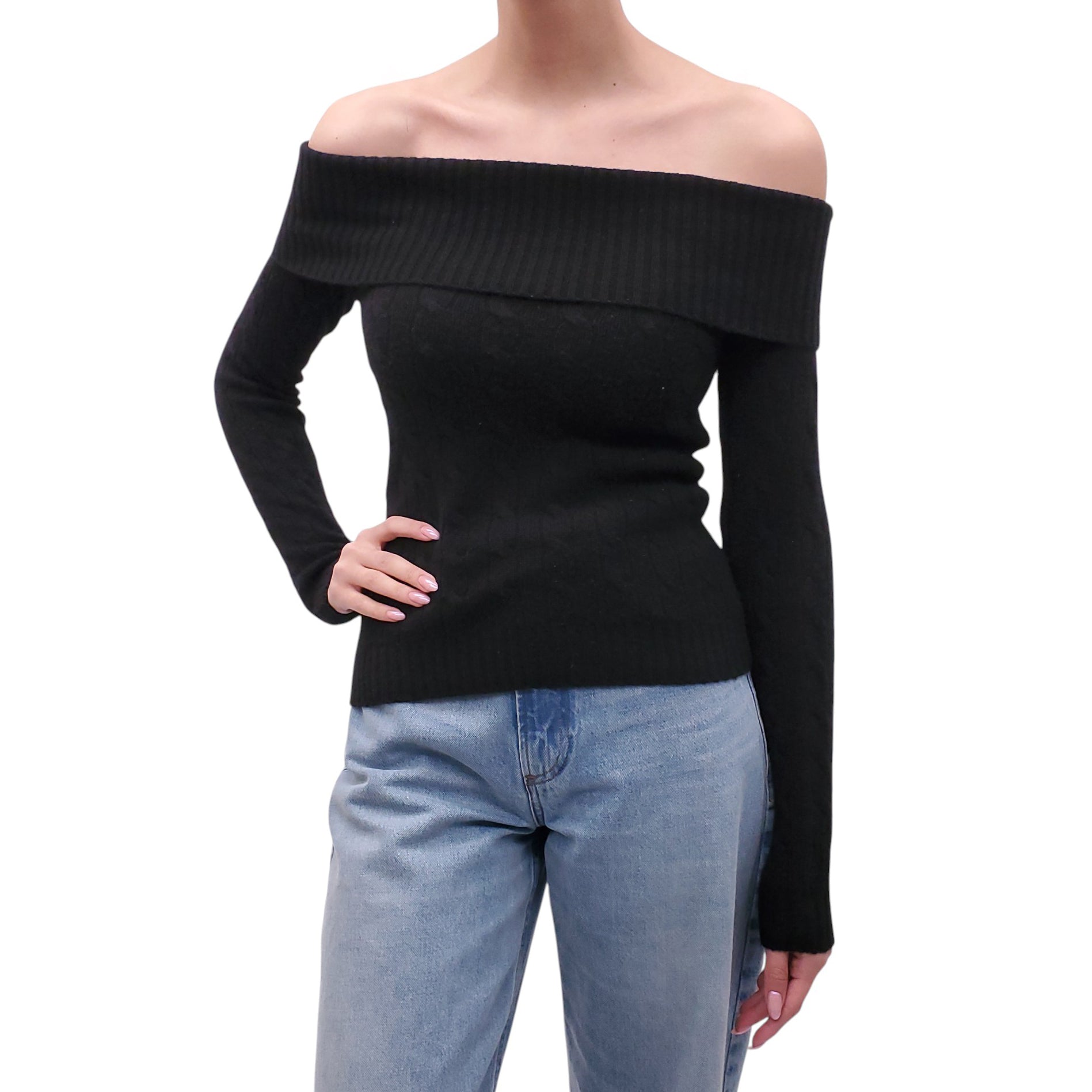 RALPH LAUREN BLACK CASHMERE SWEATER - SIZE S