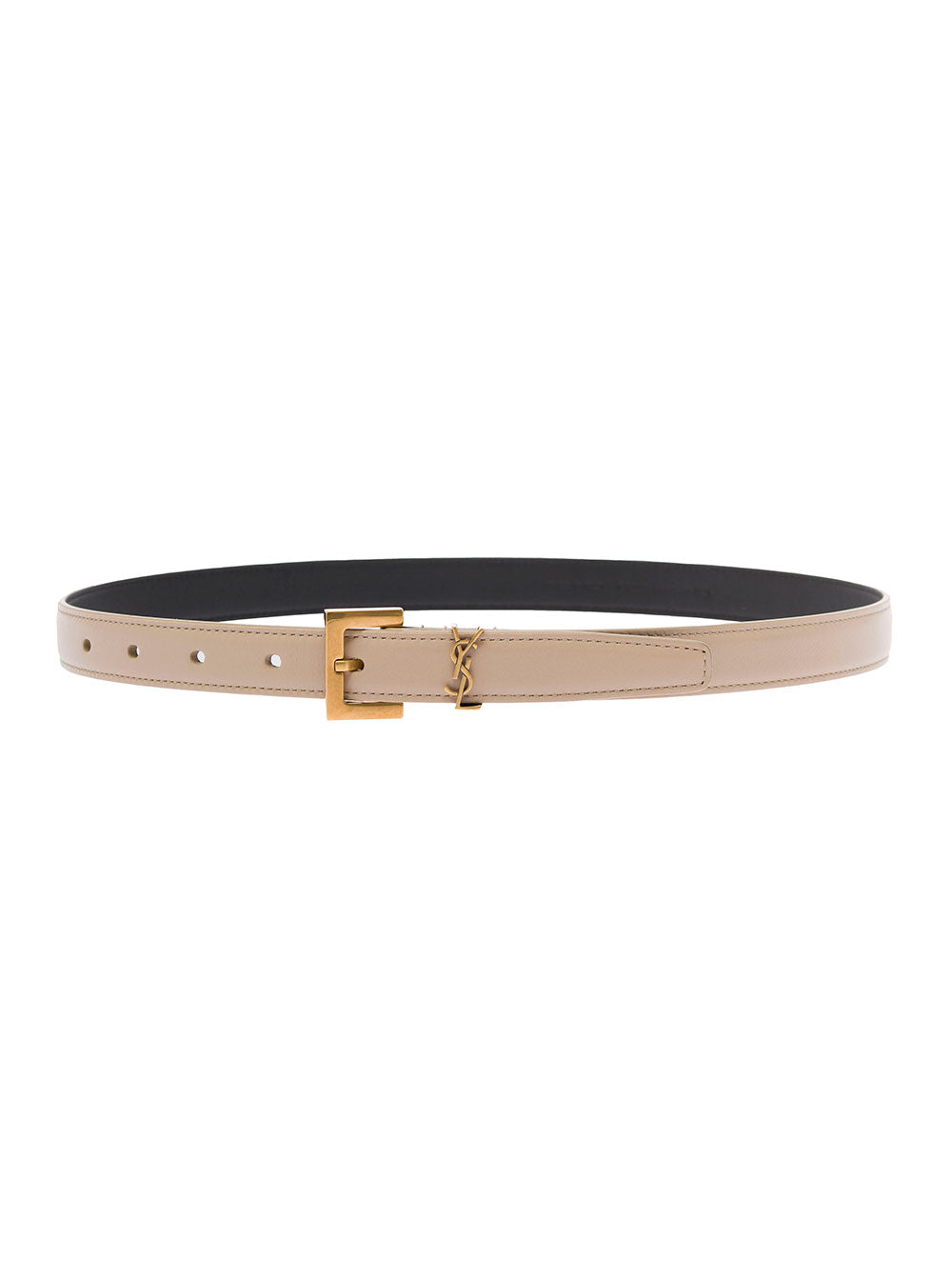 Saint Laurent Women Ysl Beige Leather Belt With Logo Buckle Woman Saint Laurent