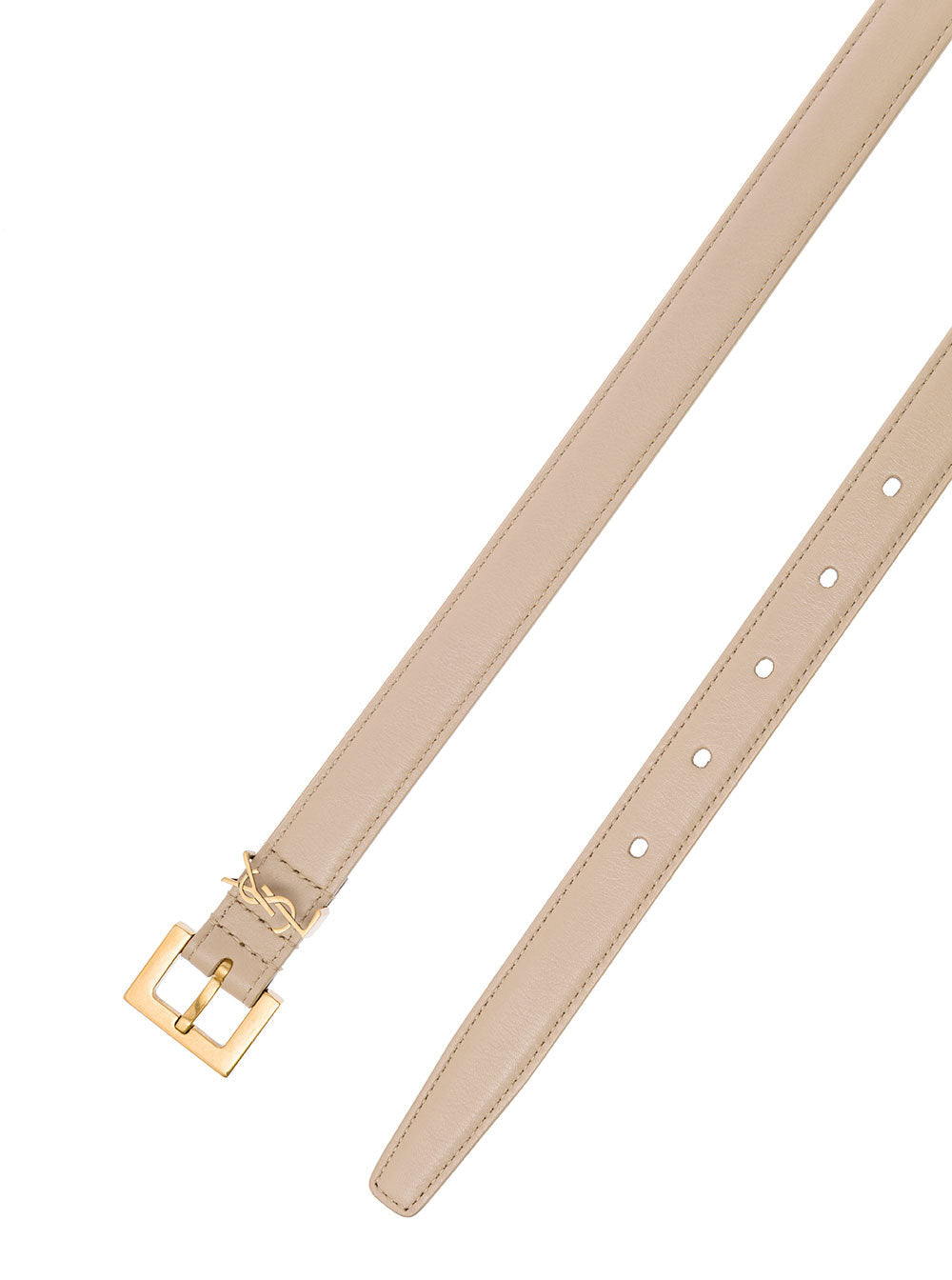 Saint Laurent Women Ysl Beige Leather Belt With Logo Buckle Woman Saint Laurent