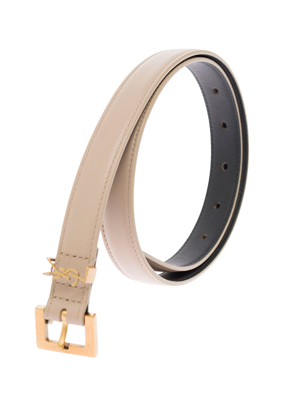 Saint Laurent Women Ysl Beige Leather Belt With Logo Buckle Woman Saint Laurent