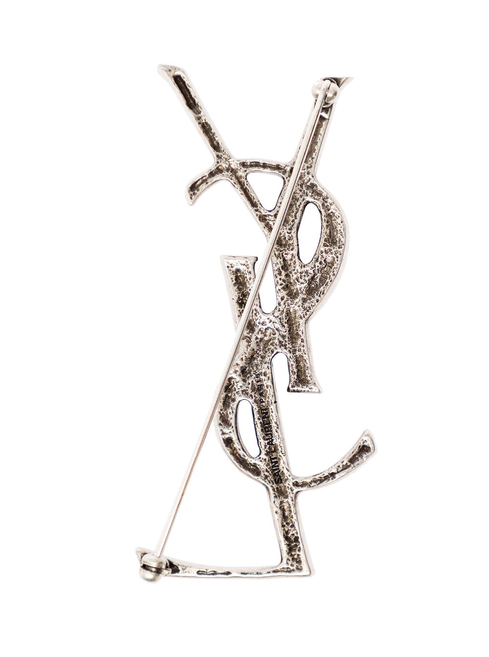 Saint Laurent Men Brooch With Crocodile Texture Monogram In Silver Brass For Women