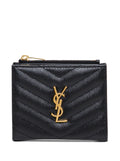 Saint Laurent Women Wallet 'Chevron' With Metal Logo In Black Leather For Women