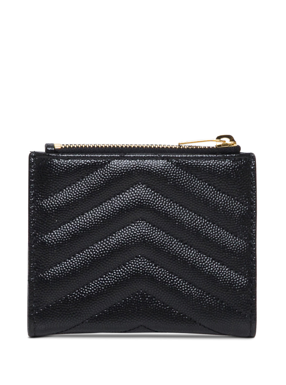 Saint Laurent Women Wallet 'Chevron' With Metal Logo In Black Leather For Women