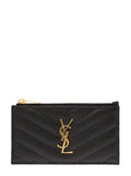Saint Laurent Women Card Holder 'Cassandre' With Zip And Crocodile-Embossed Leather Logo Black Woman