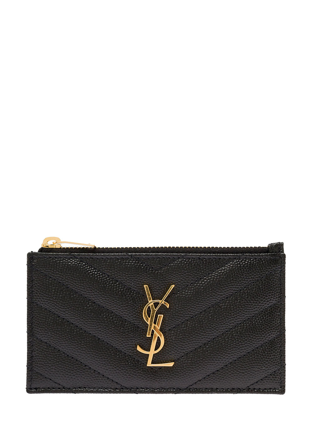 Saint Laurent Women Card Holder 'Cassandre' With Zip And Crocodile-Embossed Leather Logo Black Woman