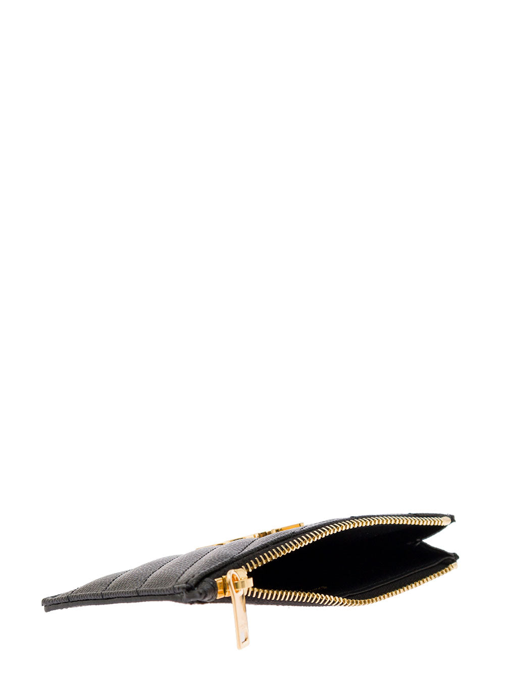 Saint Laurent Women Card Holder 'Cassandre' With Zip And Crocodile-Embossed Leather Logo Black Woman