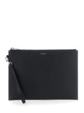 Saint Laurent Men Pouch With Logo Embossed On The Front In Black Leather For Men