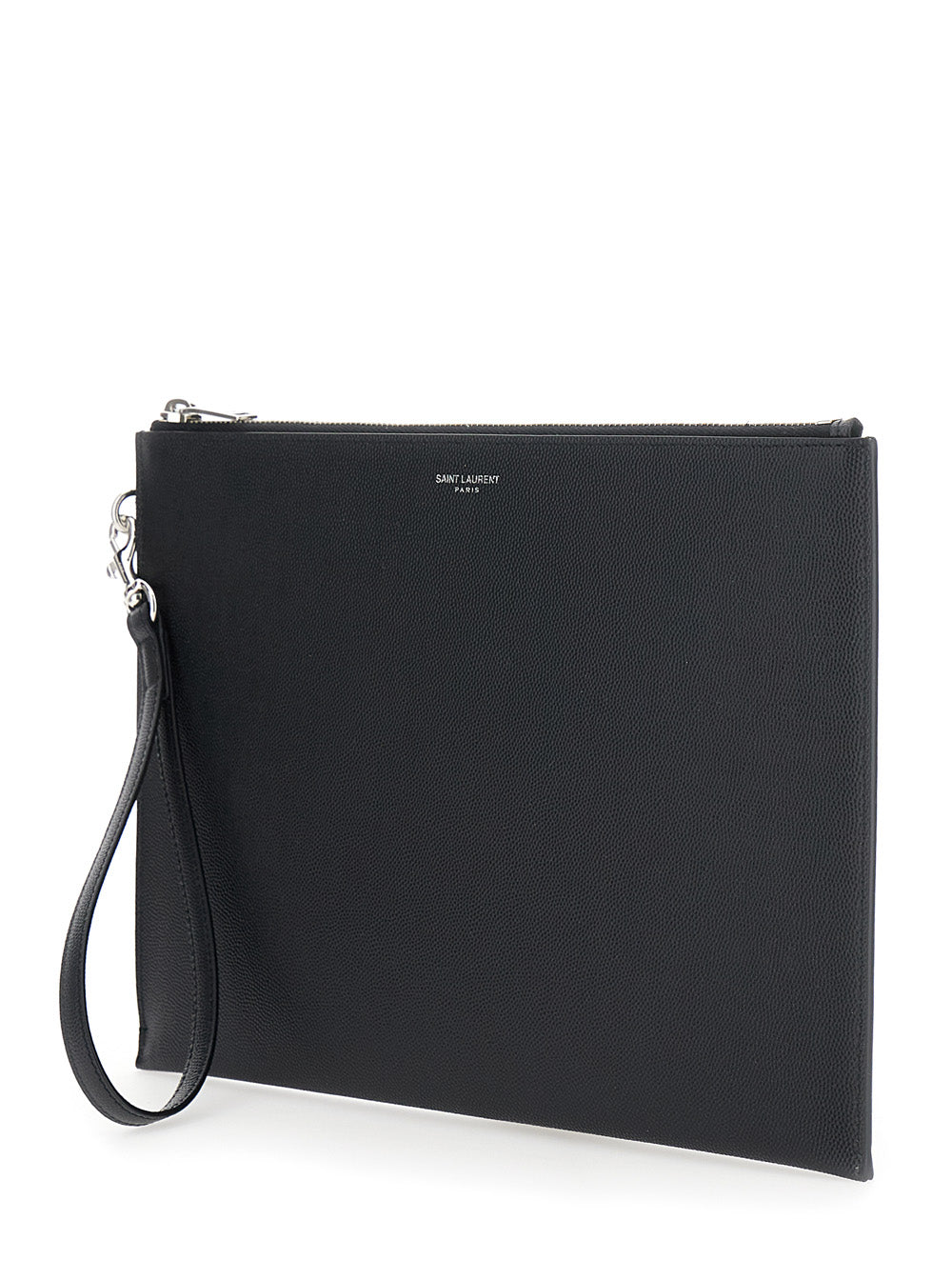 Saint Laurent Men Pouch With Logo Embossed On The Front In Black Leather For Men