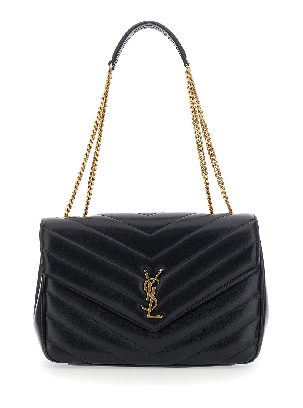 Saint Laurent Women Crossbody Bag 'Loulou' Large With Sliding Chain Strap And Cassandre Plaque On Front In Black Leather For Women