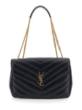 Saint Laurent Women Crossbody Bag 'Loulou' Large With Sliding Chain Strap And Cassandre Plaque On Front In Black Leather For Women