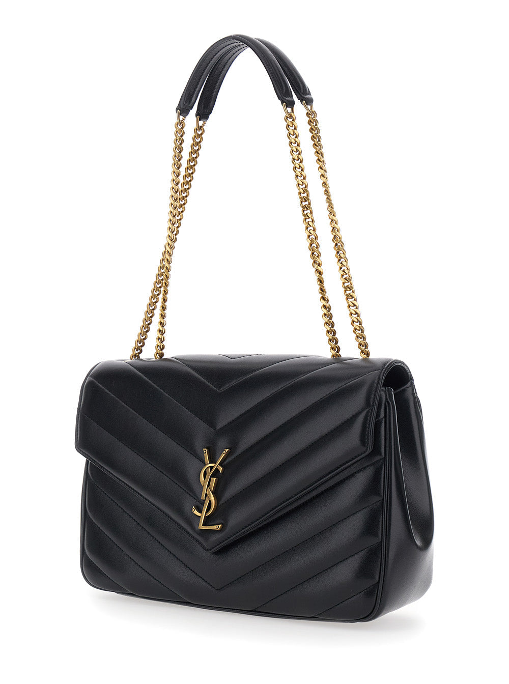 Saint Laurent Women Crossbody Bag 'Loulou' Large With Sliding Chain Strap And Cassandre Plaque On Front In Black Leather For Women