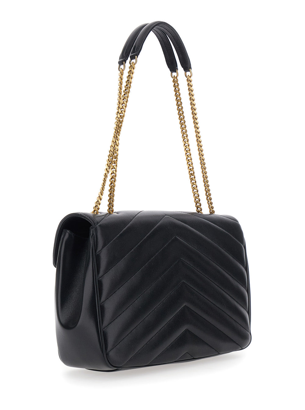Saint Laurent Women Crossbody Bag 'Loulou' Large With Sliding Chain Strap And Cassandre Plaque On Front In Black Leather For Women