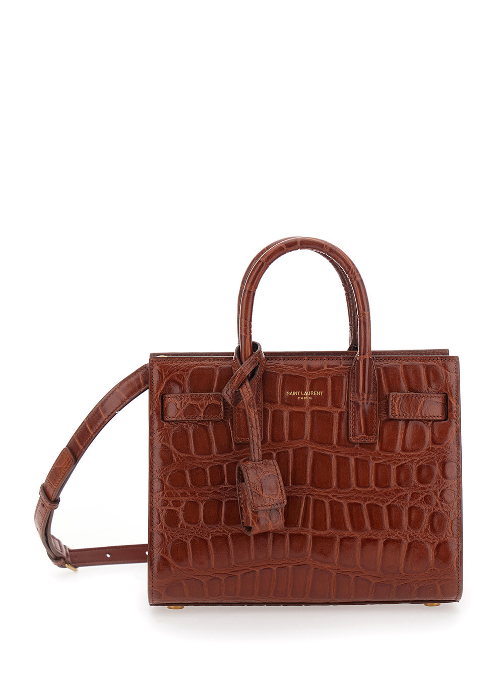 Saint Laurent Women Brown Handbag With Adjustable And Removable Shoulder Strap And Crocodile-Embossed Effect In Leather For Women
