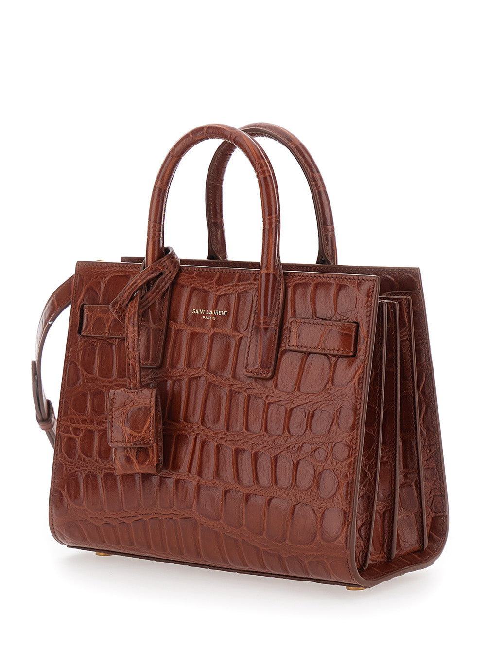 Saint Laurent Women Brown Handbag With Adjustable And Removable Shoulder Strap And Crocodile-Embossed Effect In Leather For Women