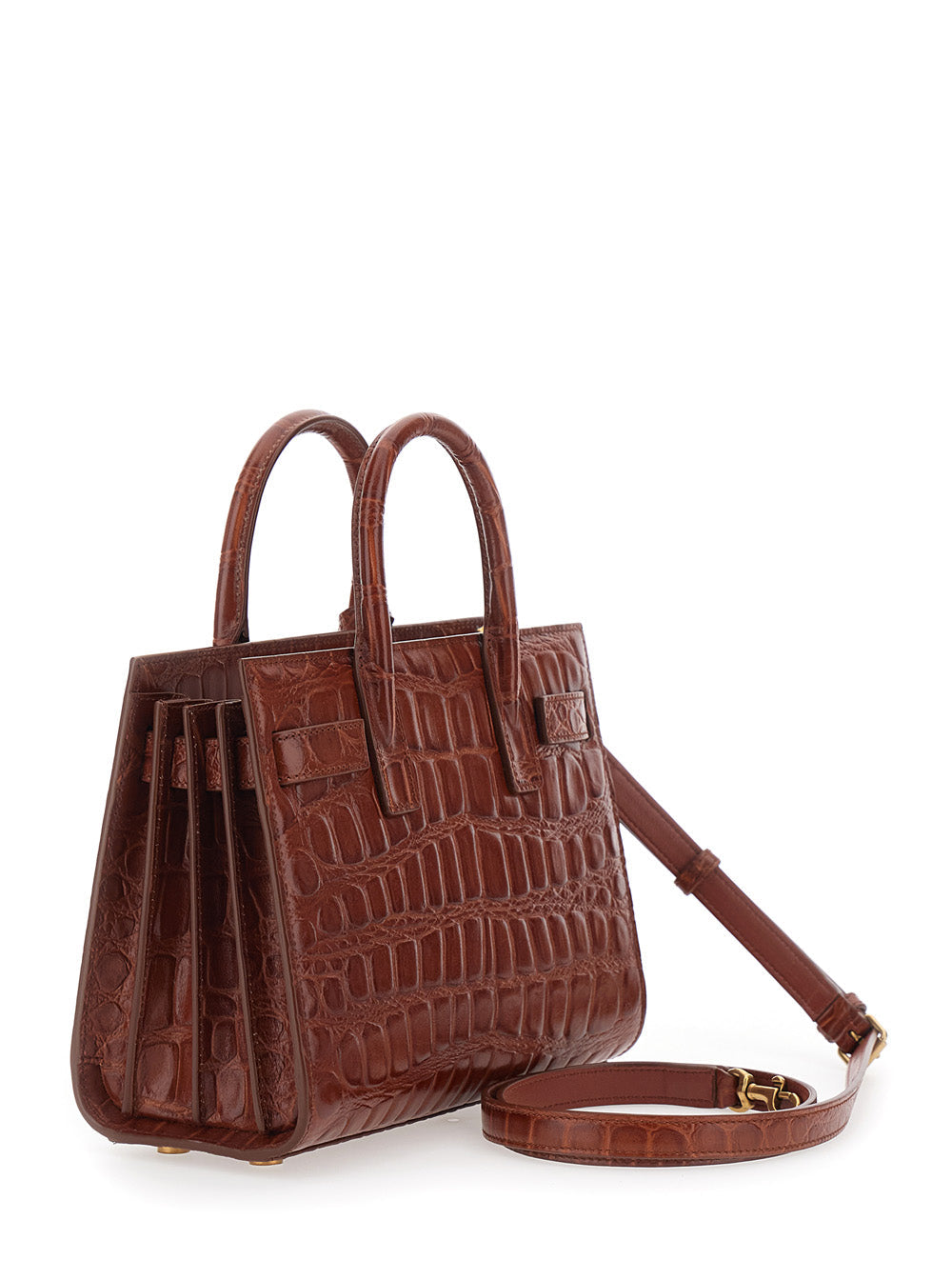 Saint Laurent Women Brown Handbag With Adjustable And Removable Shoulder Strap And Crocodile-Embossed Effect In Leather For Women