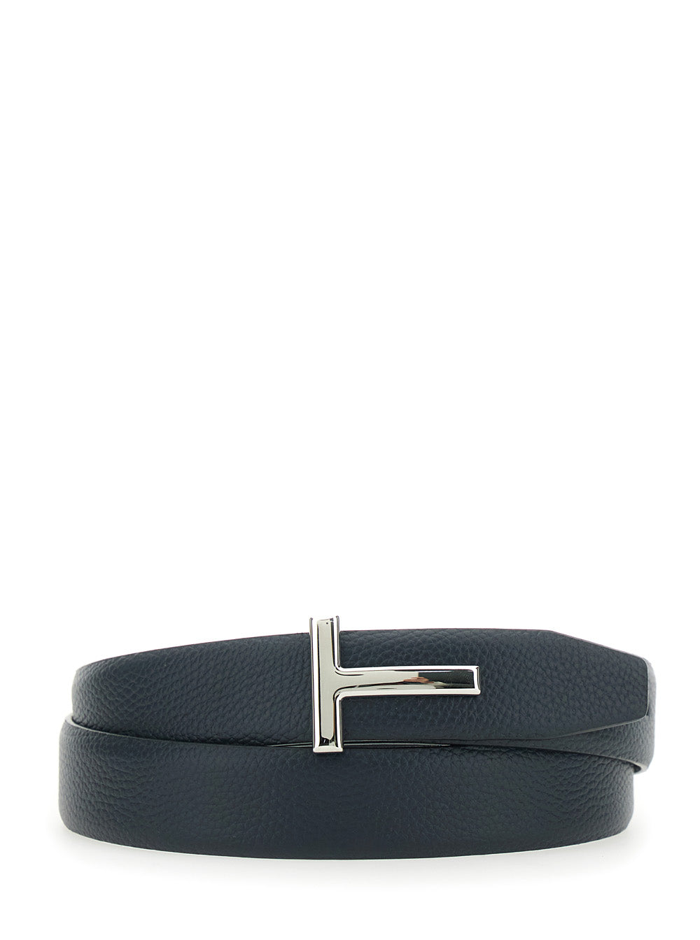 Tom Ford Men Reversible Belt With T Buckle And Crocodile-Embossed Leather Effect In Blue Leather For Men