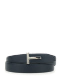 Tom Ford Men Reversible Belt With T Buckle And Crocodile-Embossed Leather Effect In Blue Leather For Men