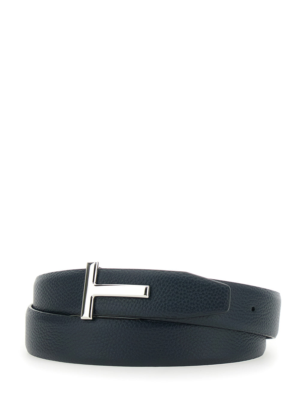 Tom Ford Men Reversible Belt With T Buckle And Crocodile-Embossed Leather Effect In Blue Leather For Men
