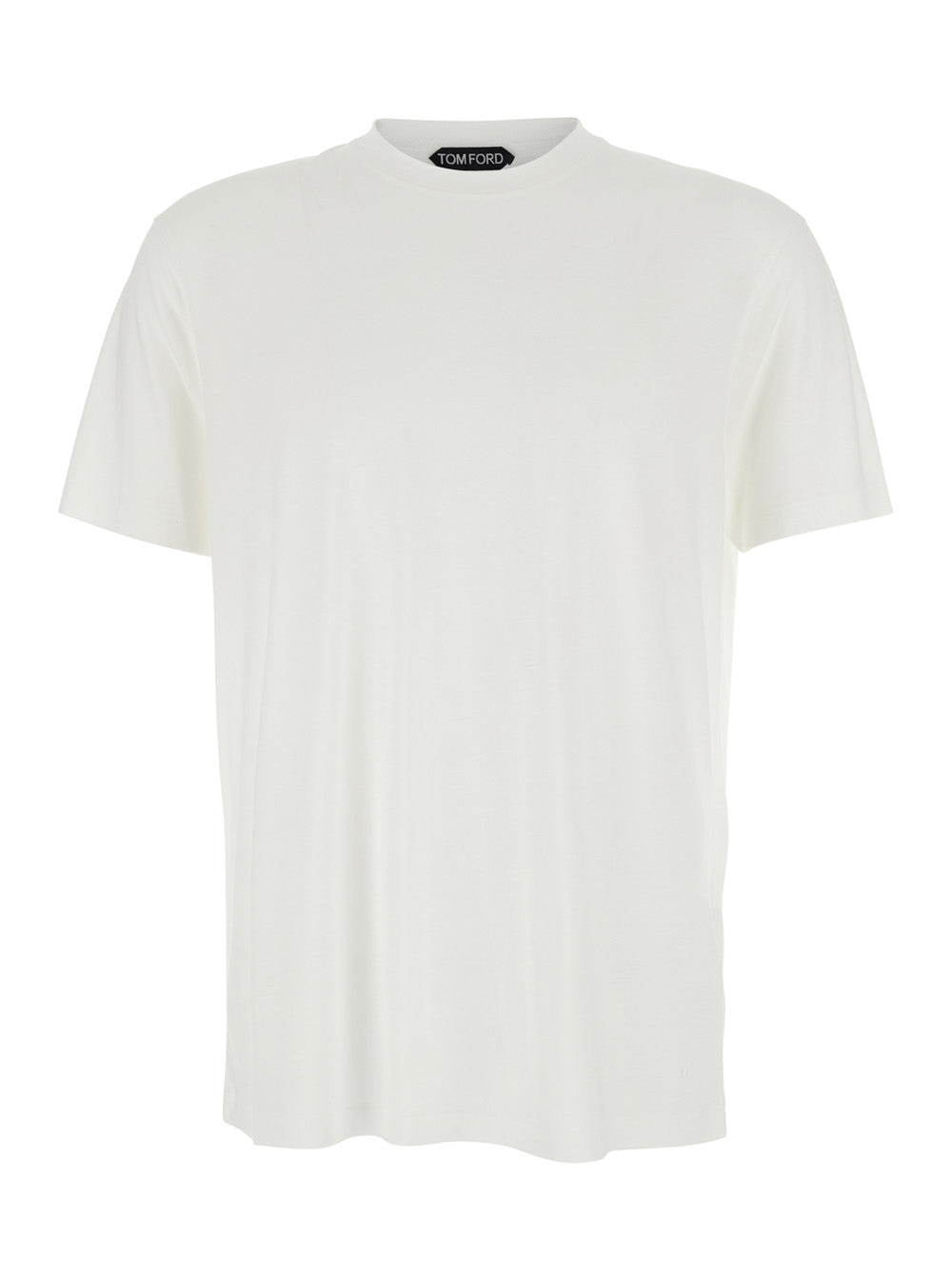 Tom Ford Men Crew Neck T-Shirt With Logo Embroidery On The Front In Cotton Blend White Men