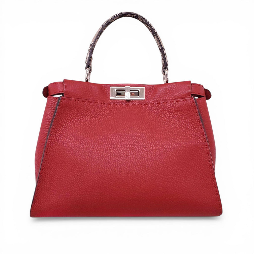 FENDI RED PEEKABOO BAG WITH PYTHON HANDLE