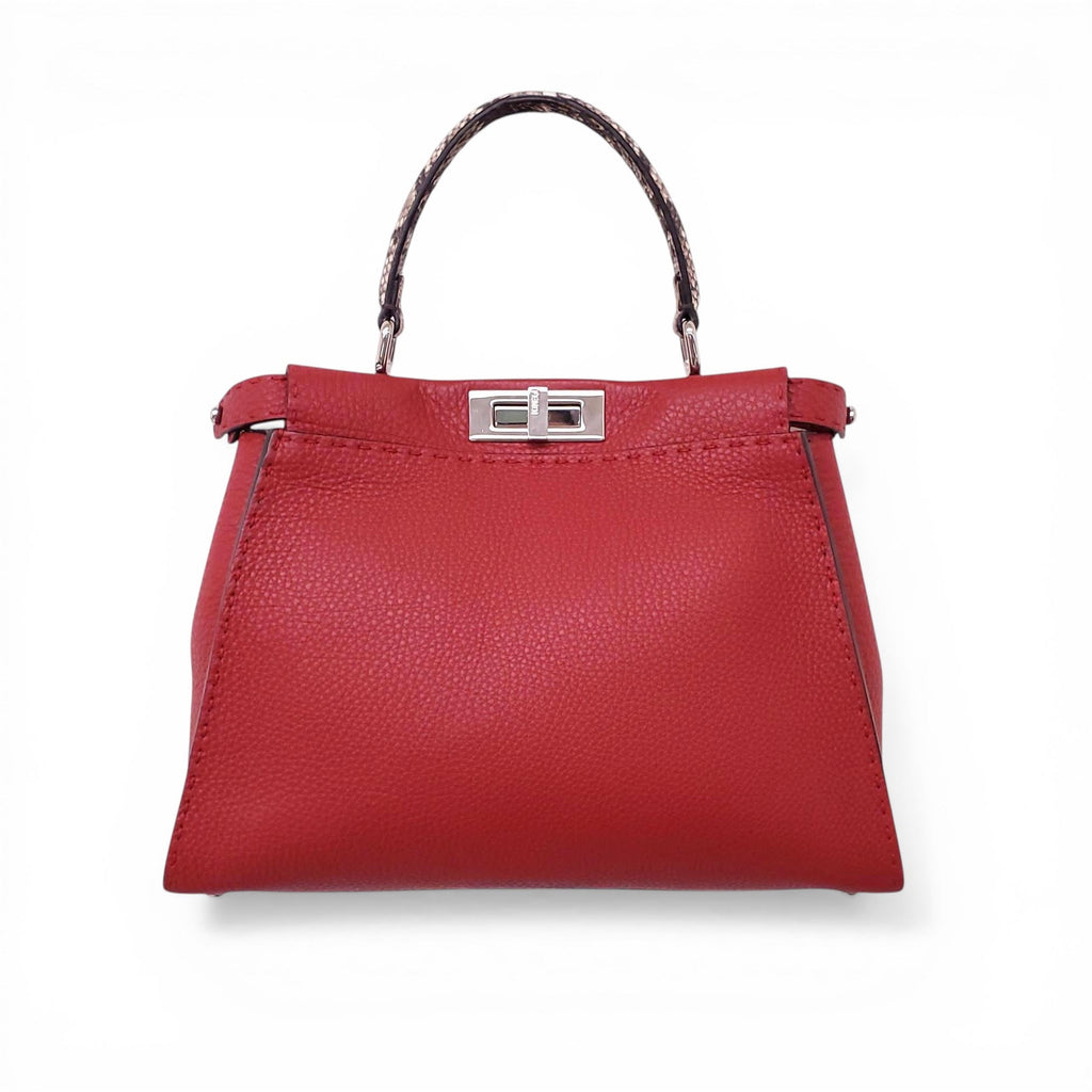 FENDI RED PEEKABOO BAG WITH PYTHON HANDLE