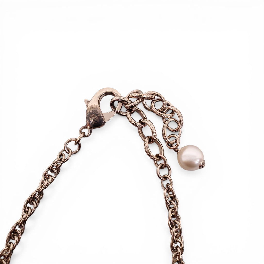 CHANEL GOLD LETTER CRYSTAL FLOWER CHAIN NECKLACE