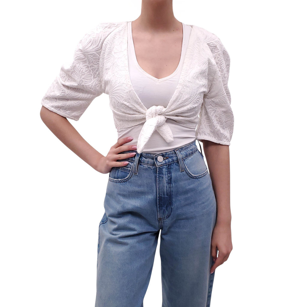 MARA HOFFMAN CREAM TEXTURED CROPPED BLOUSE - SIZE S