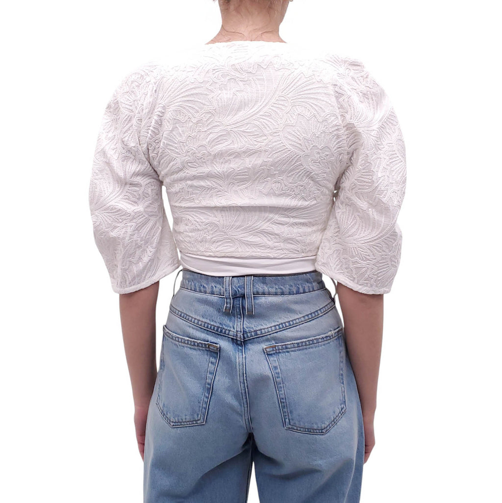 MARA HOFFMAN CREAM TEXTURED CROPPED BLOUSE - SIZE S