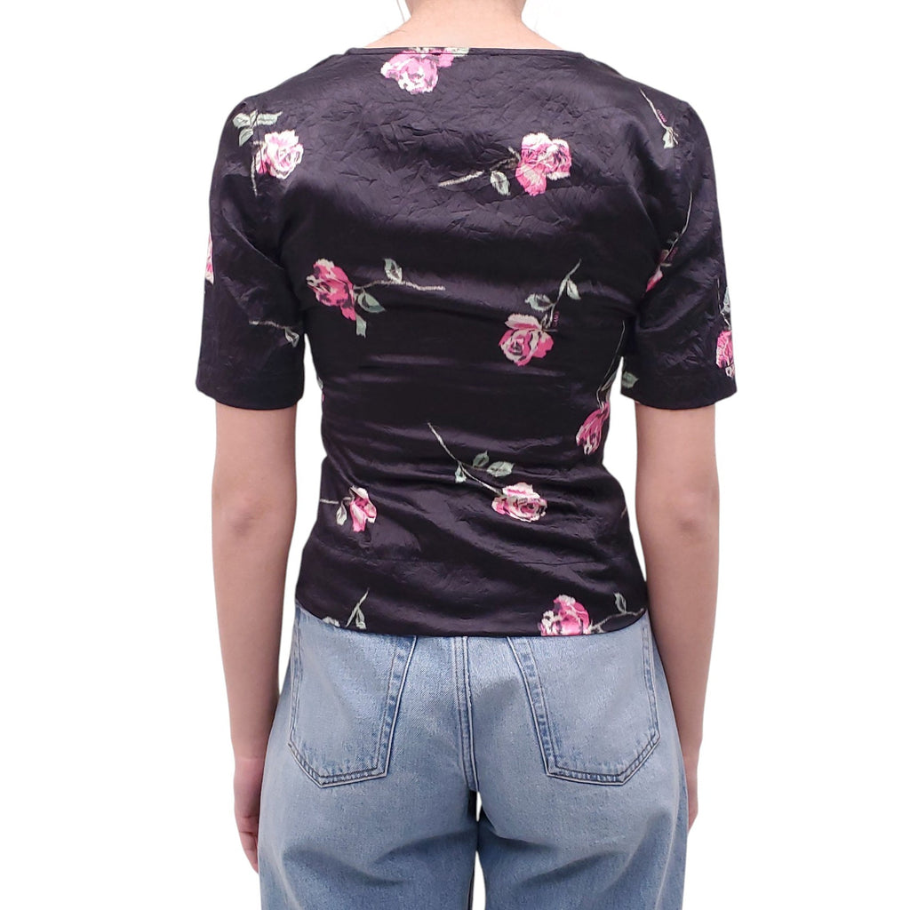 GANNI BLACK FLORAL BUSTIER TOP - SIZE 34