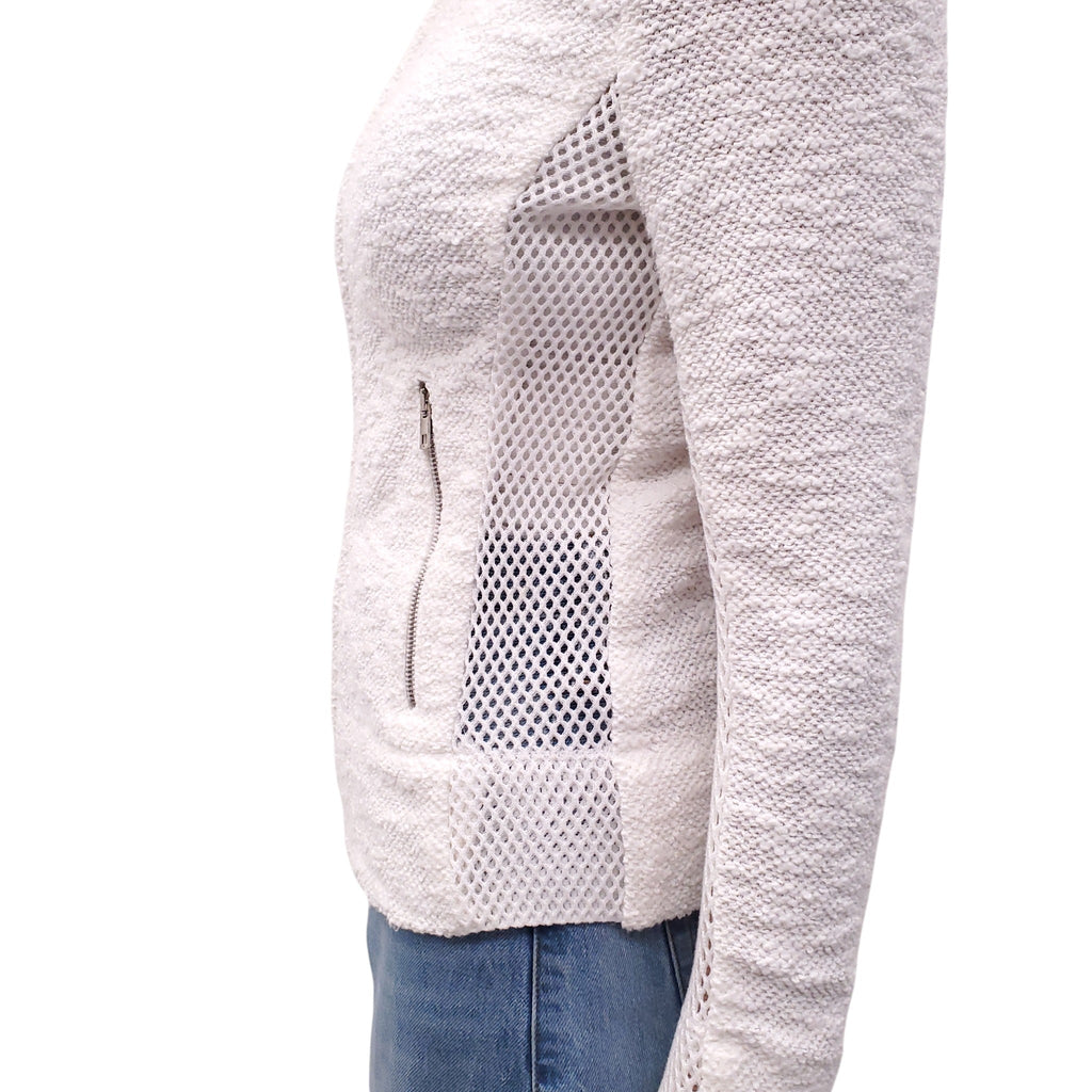 IRO CREAM KNIT ZIP-UP JACKET WITH SUEDE DETAIL - SIZE 40