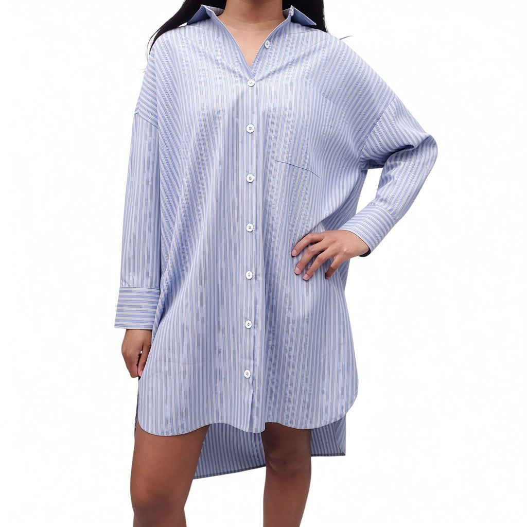 SHAINA MOTE BLUE STRIPED SHIRT DRESS - SIZE XS