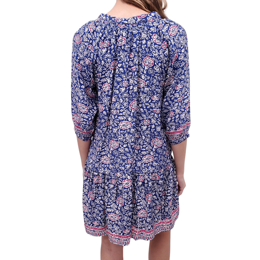 NATALIE MARTIN BLUE AND FUCHSIA PATTERNED SILK DRESS - SIZE XS