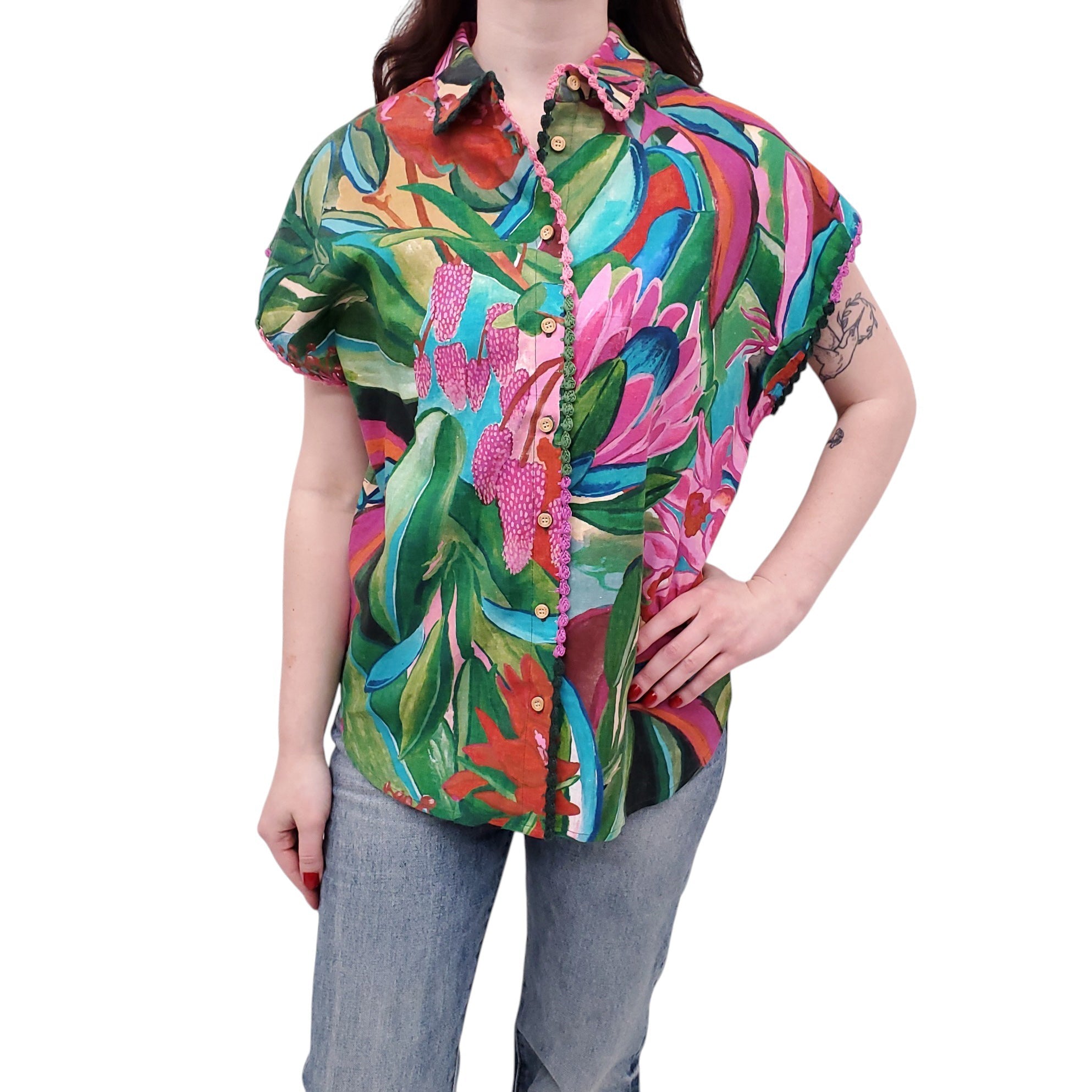 FARM RIO PATTERNED COTTON BLOUSE - SIZE S