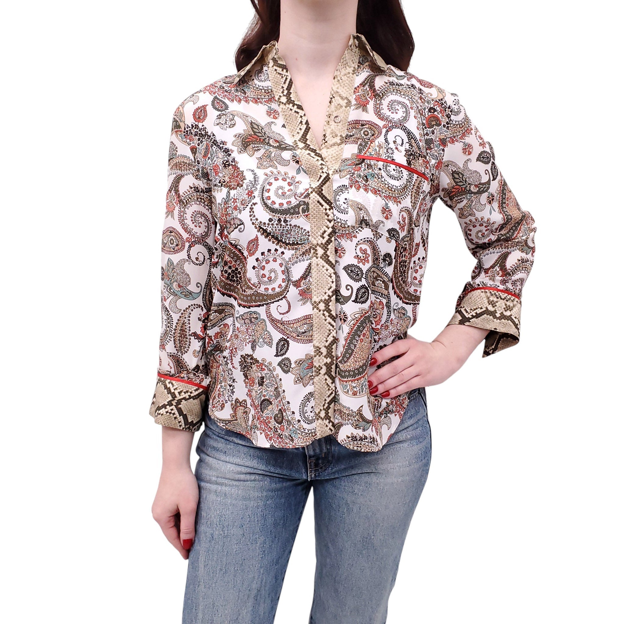 TWP NUDE PAISLEY PATTERNED BLOUSE - SIZE XS