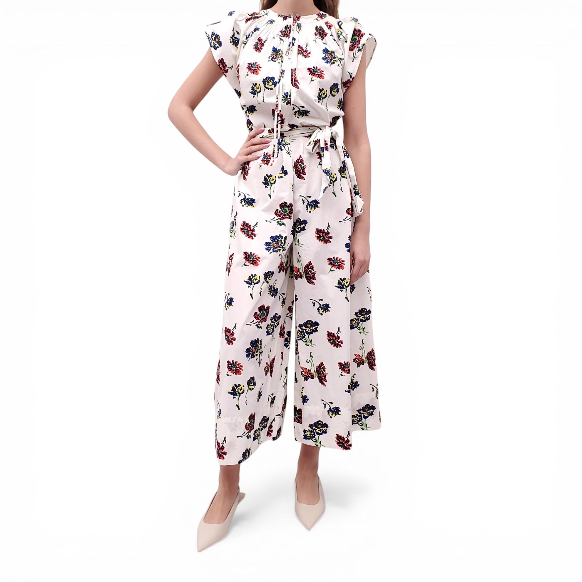 ULLA JOHNSON CREAM JUMPSUIT WITH FLOWER PATTERN - SIZE 2